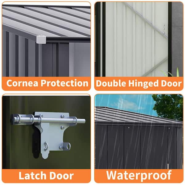 3.3 ft. W x 3.4 ft. D Metal Shed with Lockable Door, Galvanized Outdoor Storage sheds in Dark Gray (10 sq. ft. )