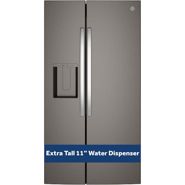 36 in. 27.9 cu. ft. Side-By-Side Refrigerator in Slate w/ Extra Tall Dispenser, In-Door Icemaker, and Adjustable Shelves