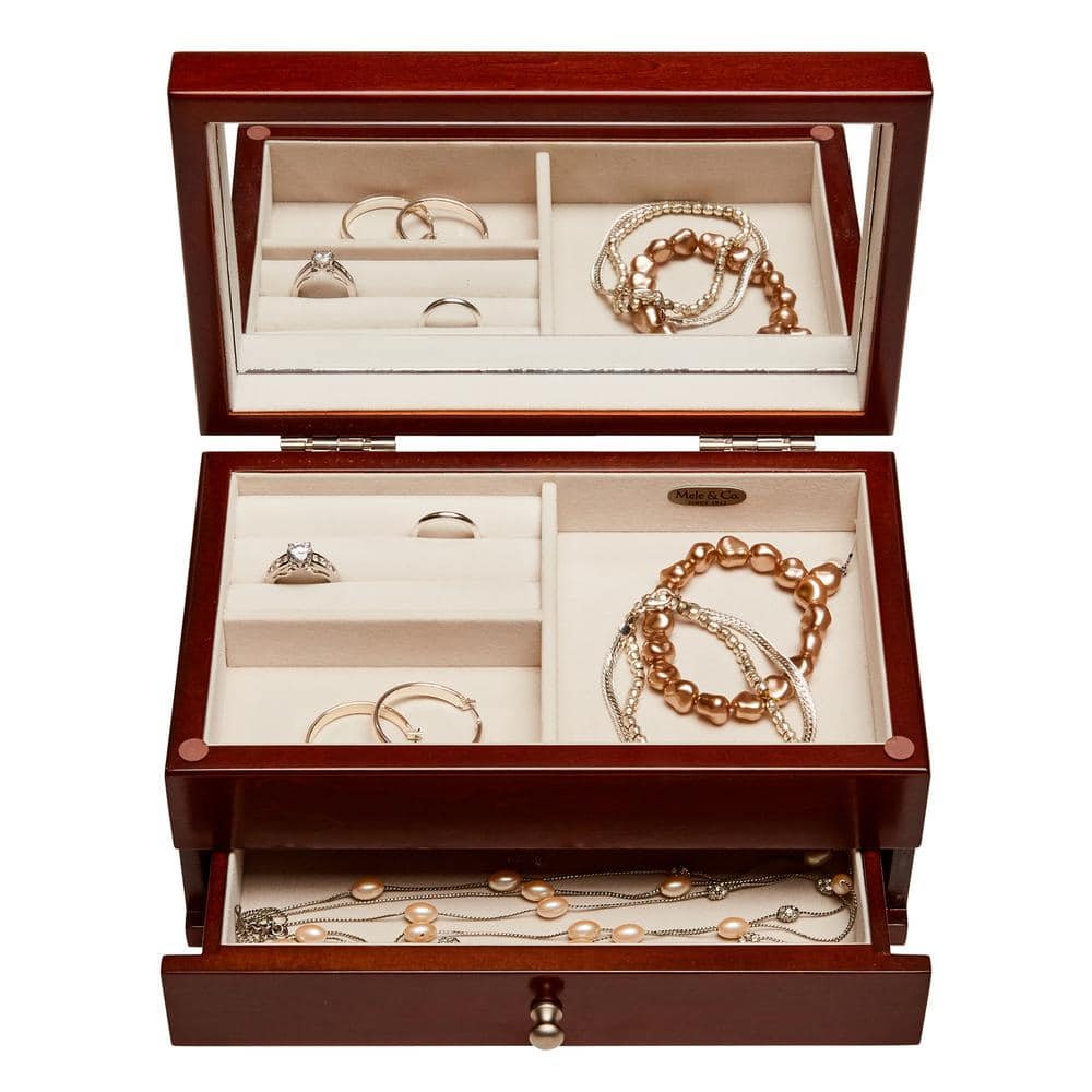 Walnut Florentine Motif Wooden Jewelry Box with Mirror