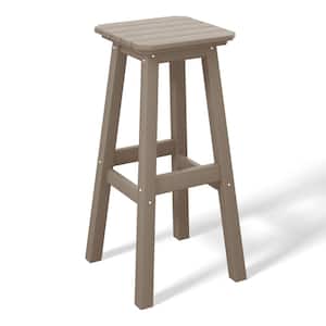 Laguna 29 in. HDPE Plastic All Weather Backless Square Seat Bar Height Outdoor Bar Stool in Weathered Wood