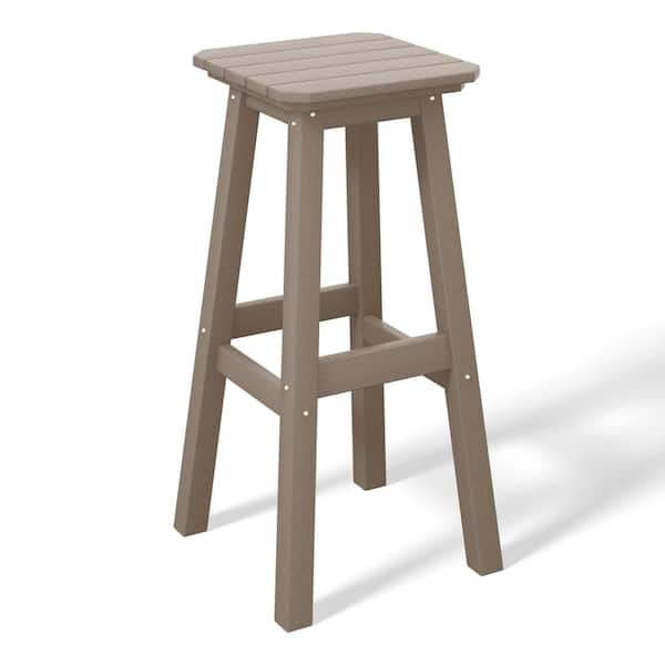 WESTIN OUTDOOR Laguna 29 in. HDPE Plastic All Weather Backless Square Seat Bar Height Outdoor Bar Stool in Weathered Wood