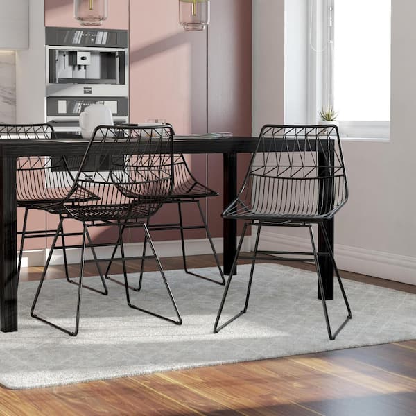 Black Wire Metal Dining Chair, Metal Wire Dining Chairs Set Of 4