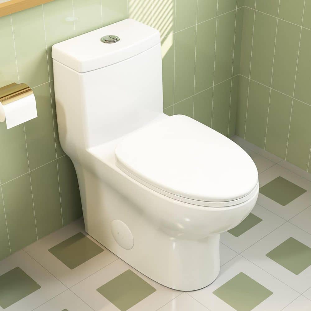 White Ceramic Elongated Dual Flush One-Piece Toilet