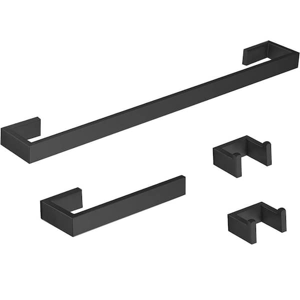 ATKING Wall Mounted 4-Piece Bath Hardware Set with Towel Bar Hand Towel Holder Towel Hooks in Matte Black