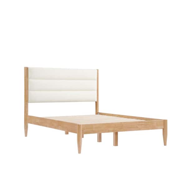 Eudora White Wood Frame Upholstered Full Platform Bed with Channel Tufting Bed Frame with Headboard