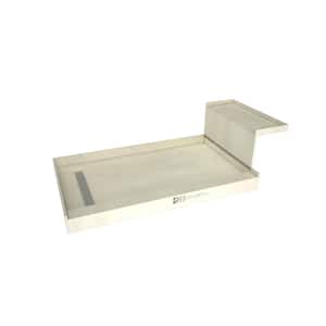 Base'N Bench 30 in. x 60 in. Single Threshold Shower Base and Bench Kit with Left Drain and Polished Chrome Trench Grate