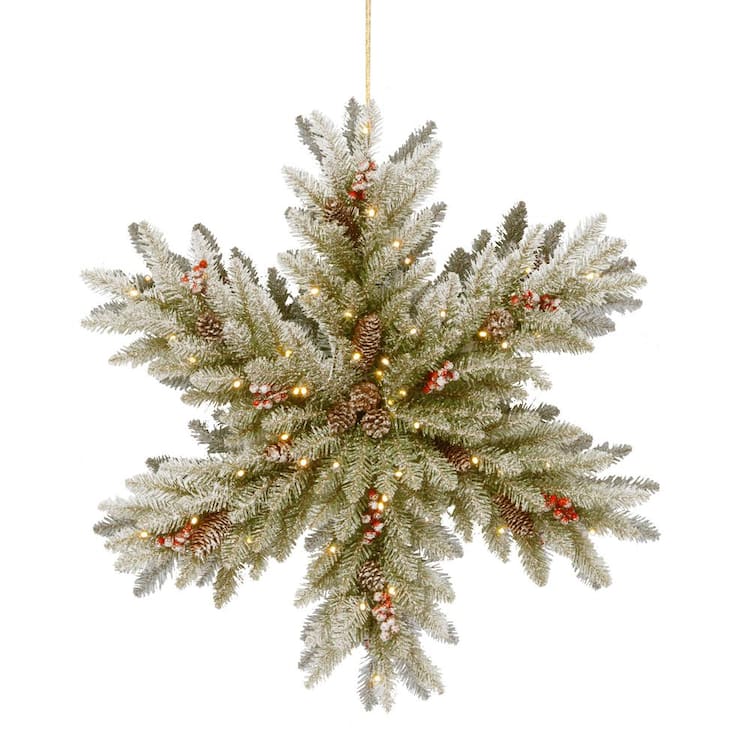 National Tree Company 32 in. Snowy Dunhill Fir Double-Sided Snowflake with Battery Operated LED Lights