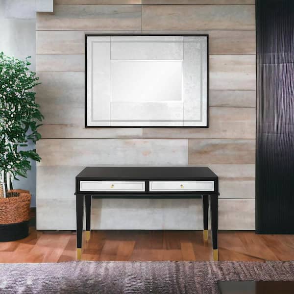 HomeRoots 14.4 in. Black Rectangle MDF Console Table with Drawers