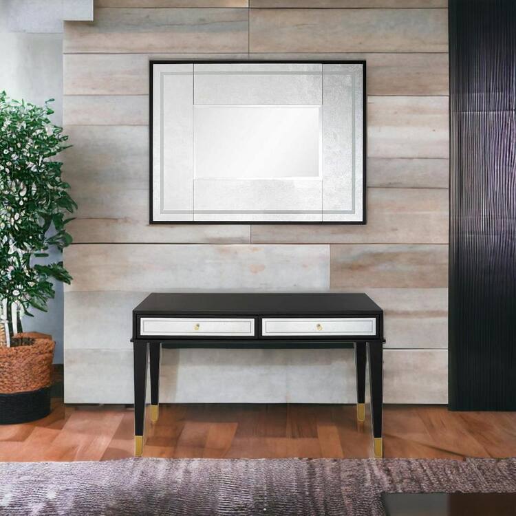 HomeRoots 14.4 in. Black Rectangle MDF Console Table with Drawers