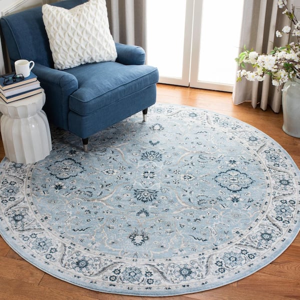 Isabella 8 ft. x 8 ft. Light Blue/Cream Oriental Round Rug