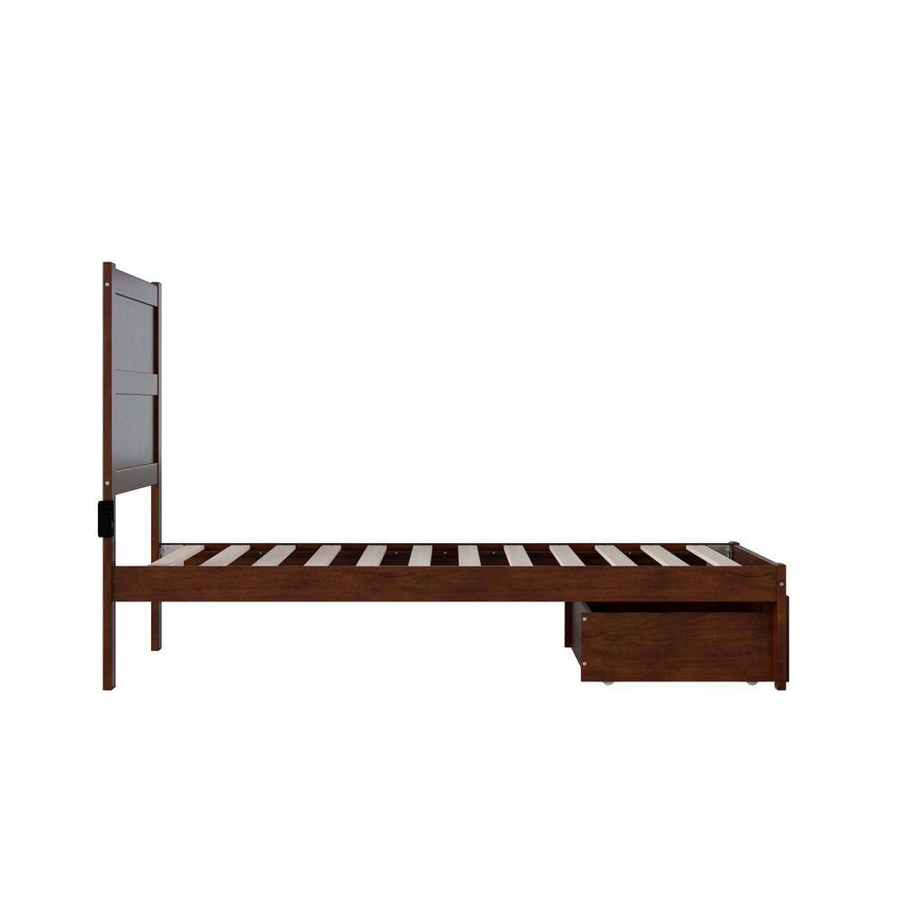 Walnut Twin Wood Platform Bed with Foot Drawer