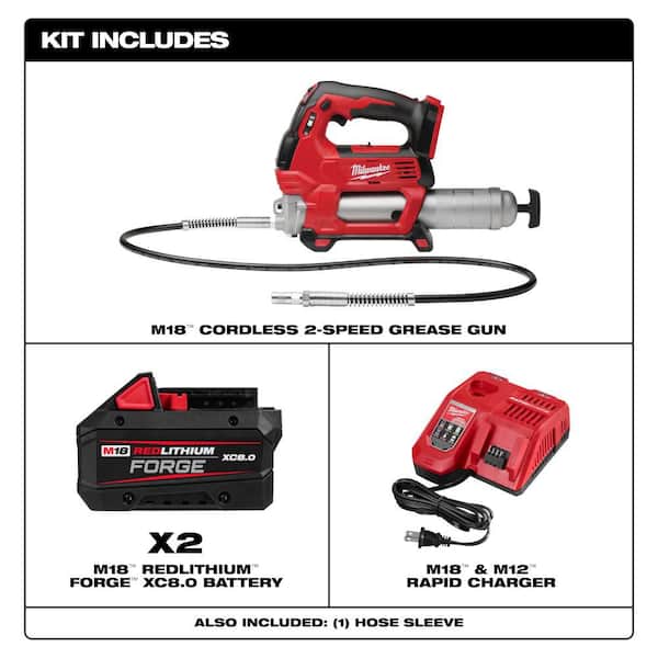M18 18V Lithium-Ion Cordless Grease Gun 2-Speed w/ (2) FORGE 8.0 Ah Batteries & Charger