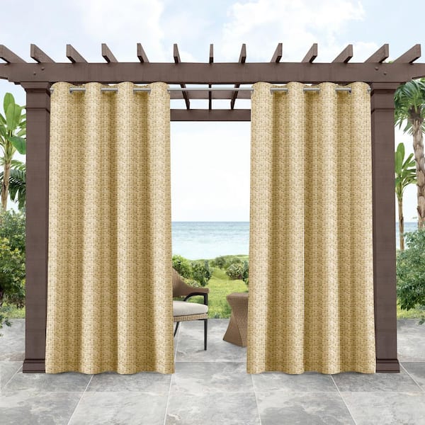 Tommy Bahama Mosaic Gold Foil Print Light Filtering Grommet Top Indoor/Outdoor Curtain, 54 in. W x 84 in. L (Set of 2)