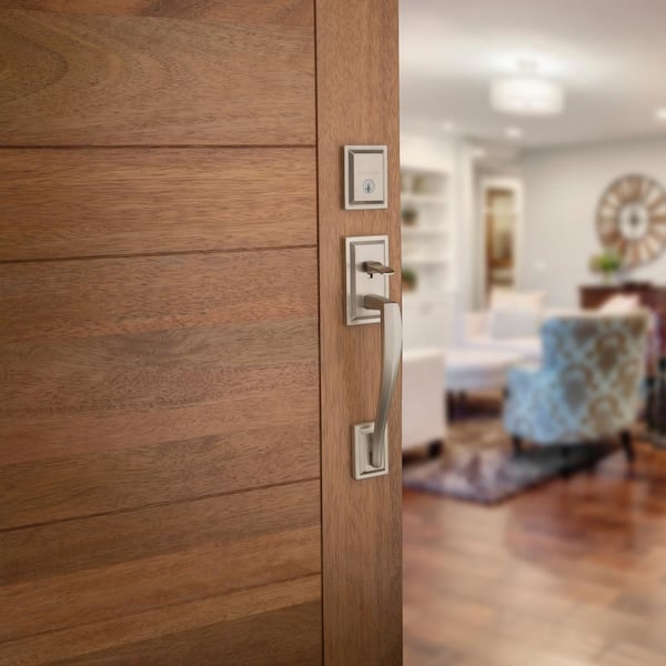 Torrey Pines Satin Nickel Low Profile Single Cylinder Entry Door Handleset w/ Torrey Door Handle feat SmartKey Security