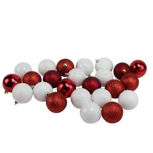 Candy Cane Red and White Shatterproof 4-Finish Christmas Ball Ornaments (24-Count)