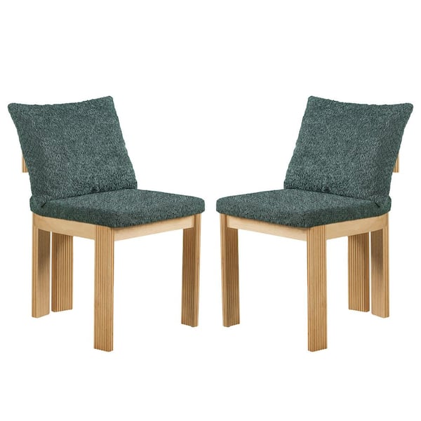 Bernie Green Boucle Indoor Wood Dining Chair with Rubber Wood Frame, Set of 2