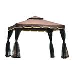 9.8 ft. x 8.8 ft. Outdoor Patio Steel Vented Dome Top Gazebo Canopy Tent in Brown with Net