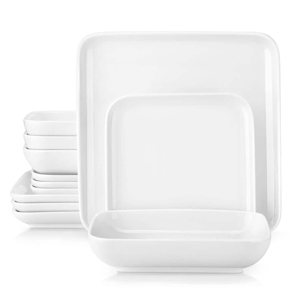 MALACASA Elisa 24-Piece Neutral White with Black Trim Porcelain