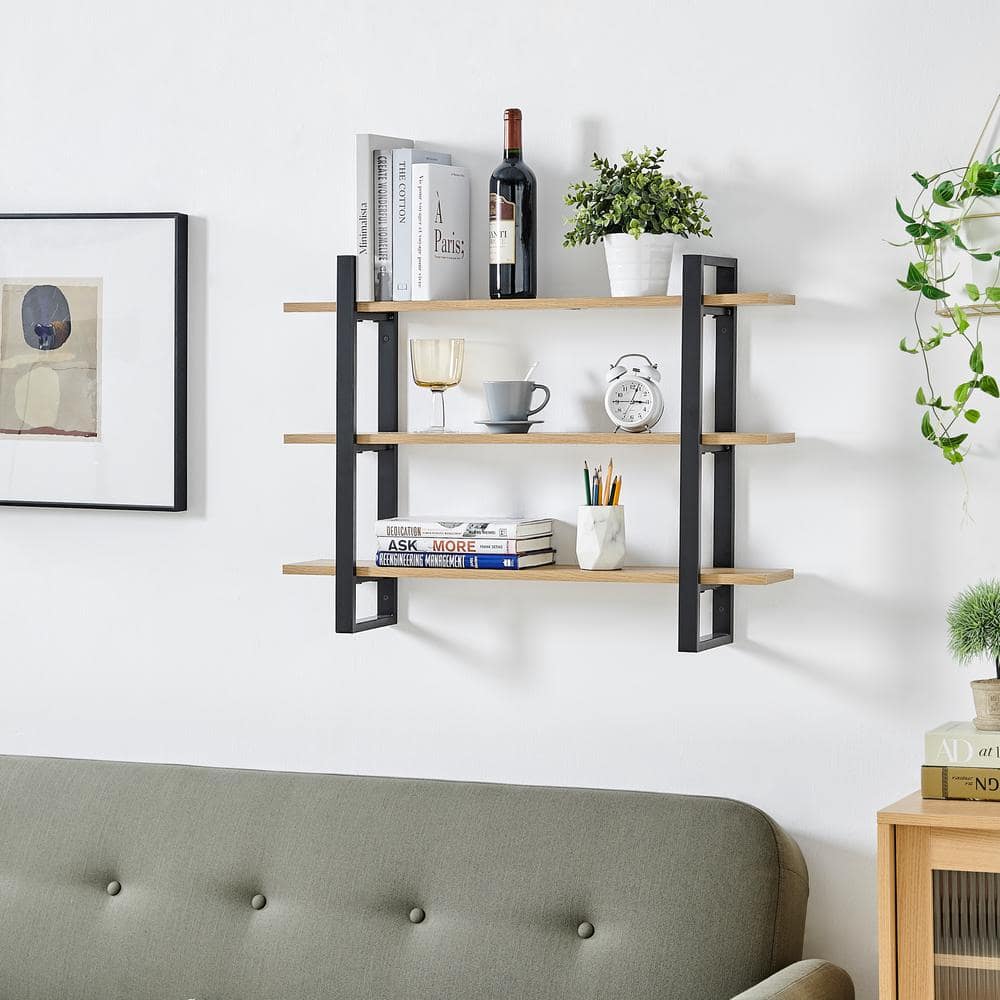 Chestnut and Iron 34'' Triple Tier Floating Wall Shelf