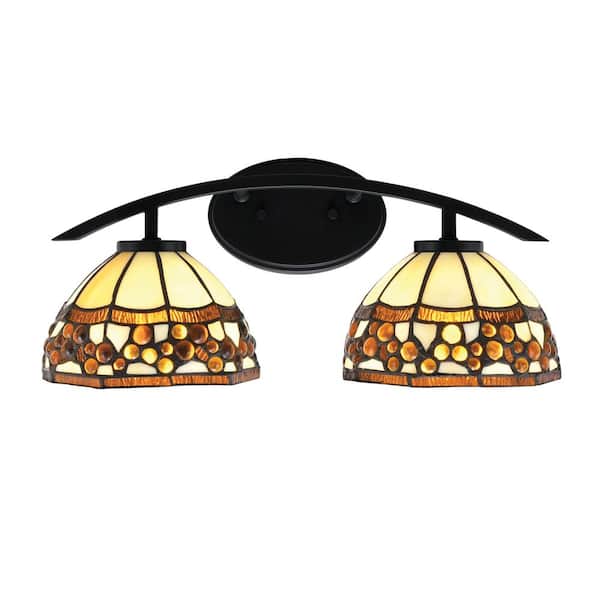 Unbranded Siena 18.25 in. 2-Light Vanity Light Matte Black with Roman Jewel Art Glass Shades