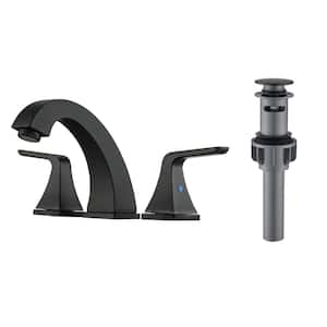 8 in. Widespread Double Handle Bathroom Faucet with Drain Kit Included Stainless Steel 3-Holes Sink Taps in Matte Black