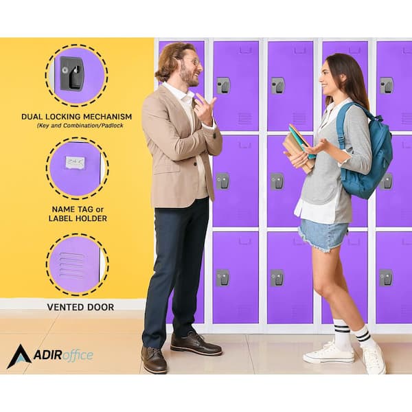 629-Series 72 in. H 3-Tier Steel Key Lock 3-Shelf Storage Locker Free Standing Cabinets for Home, School, Gym in Purple