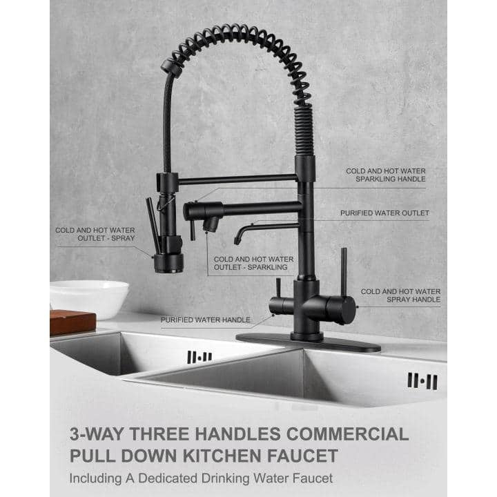 Matte Black Dual Handle Pull Down Kitchen Faucet with Spray Wand
