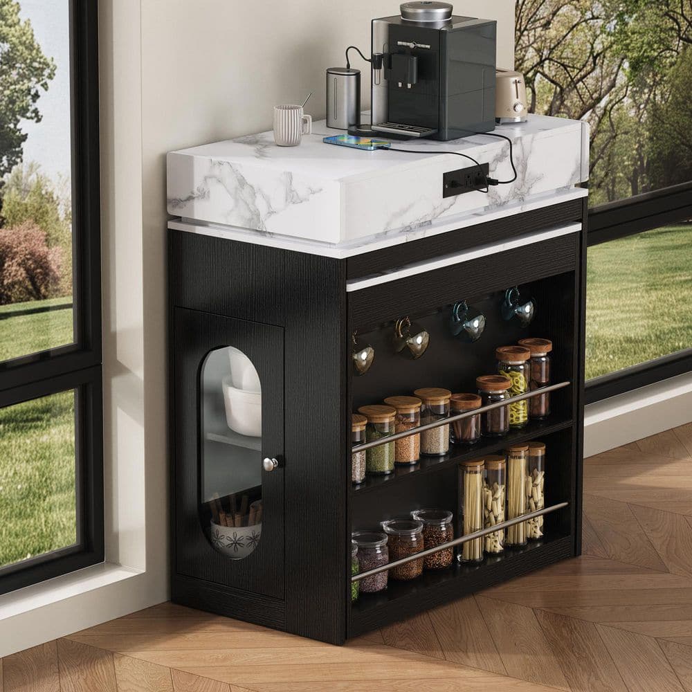 Worley Black Plus Marble White MDF Wood Double Pedestal Extendable Dining Table Accent Storage Cabinet Sideboard,Seats 4 price history on PriceWatchPro