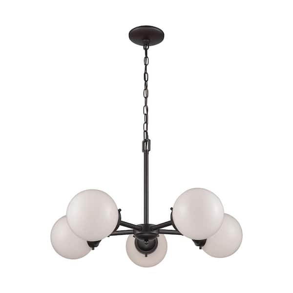 Thomas Lighting Beckett 5-Light Oil Rubbed Bronze Chandelier With Opal White Glass Shades