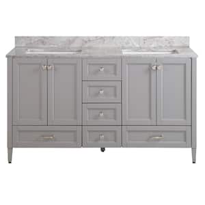 Claxby 61 in. W x 22 in. D Bath Vanity in Sterling Gray with Stone Effect Vanity Top in Winter Mist with White Sink