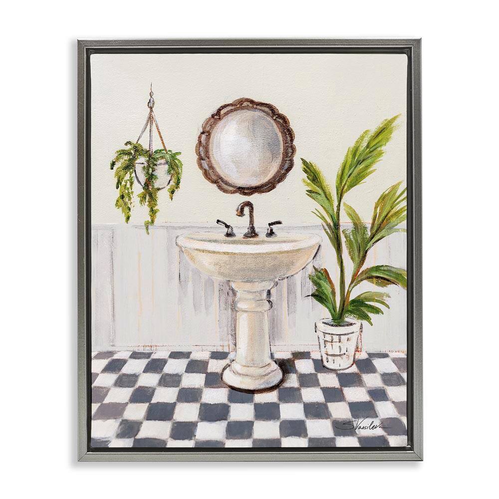 Crisp Bathroom with Plants by Silvia Vassileva Gray Floater Frame Nature Graphic Art Print 31 in. x 25 in. price history on PriceWatchPro