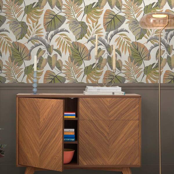 Jungle Leaves Orange Wallpaper Sample