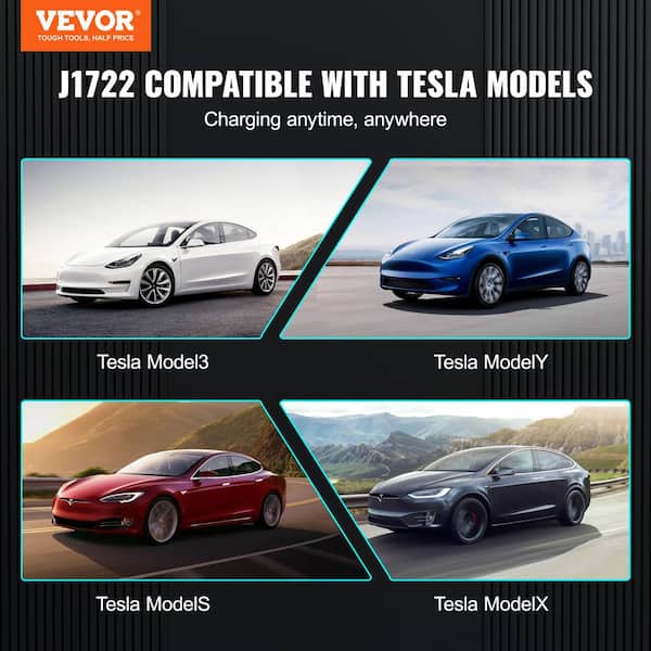 VEVOR Tesla Charger Adapter 80 Amp 240V AC Portable EV Charger IP65 SAE  J1772 Adapter Anti-Drop Lock for Tesla Model 3, Y, S X CDSBZ80ATESLA1F10V0  - The Home Depot