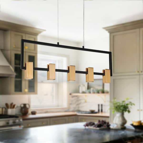 Zevni 24W Integrated LED 5-Light Brass Linear Chandelier Modern