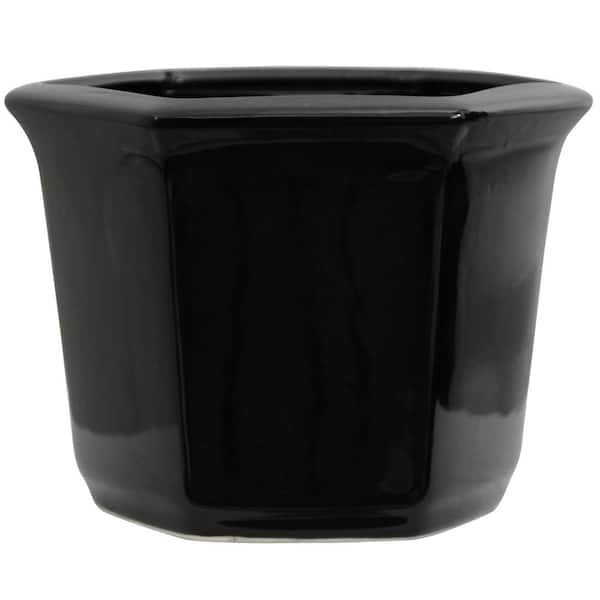 Oriental Furniture 10 in. Solid Black Porcelain Flower Pot