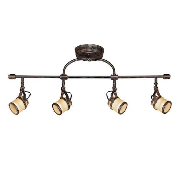 Hampton Bay 4-Light Iron Oxide Straight Bar with Chiseled Glass Shades