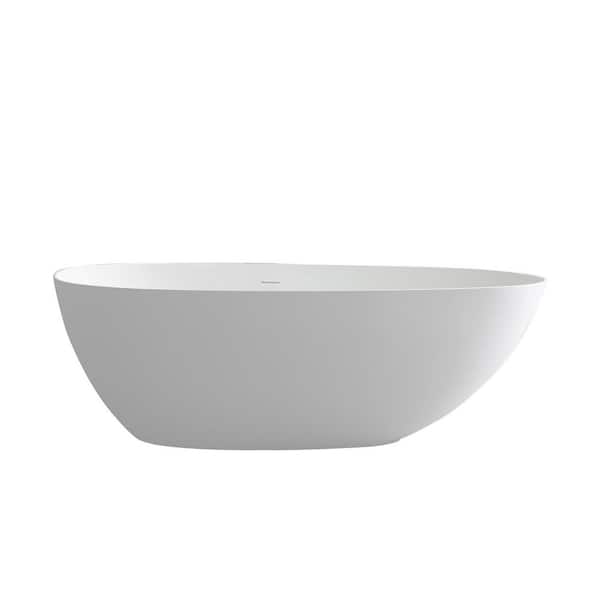 66.90 in. x 33.50 in. Flat Bottom Solid Surface Freestanding Soaking Bathtub with Left Drain in Matte White