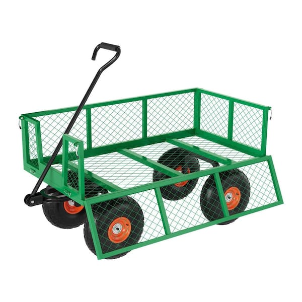 500 lbs 3-in-1 Green Heavy Duty Steel Garden Cart with Removable Mesh Sides,180° Rotating Handle