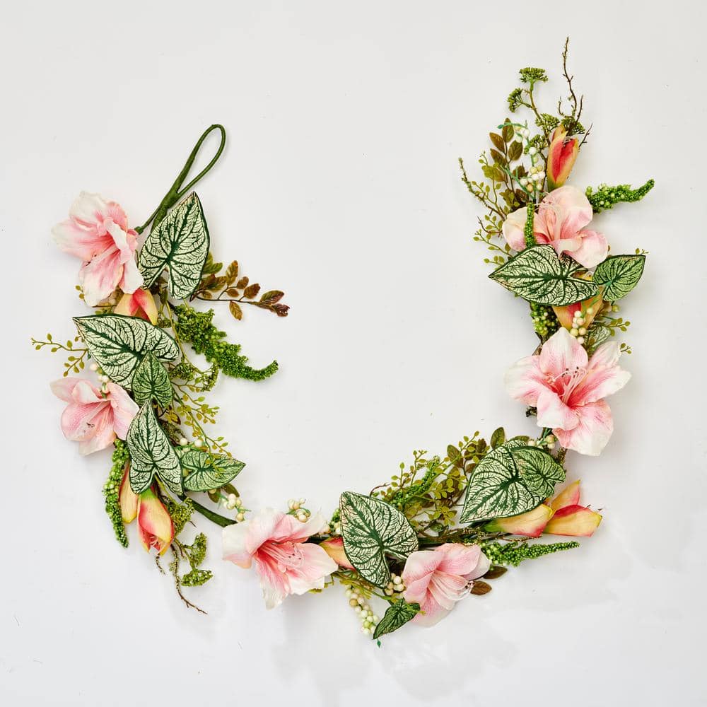 66 in Artificial Caladium Leaf And Pink Flower Garland 3585 - The Home ...