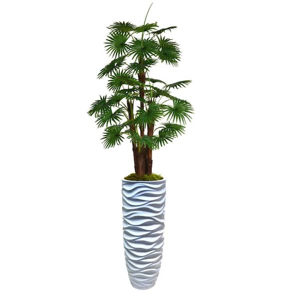 VINTAGE HOME 88 in. Artificial Tall Fan Palm Tree Faux Decor with Burlap Kit in Resin Planter