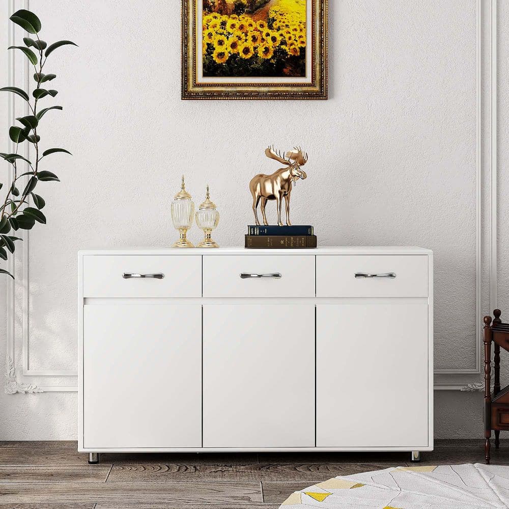 53 in. W x 16 in. D x 33 in. H White Linen Cabinet, Farmhouse Buffet Cabinet Storage Sideboard for Dining Living Room price history on PriceWatchPro