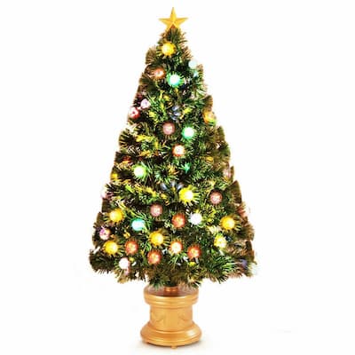 4 ft. Pre-Lit Christmas Tree Fiber Optical Firework with Ornaments and Gold Top Star