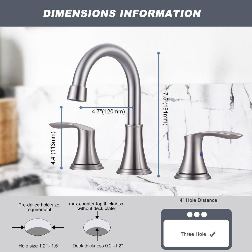 Brushed Nickel 8 in. Widespread Double Handle Bathroom Faucet