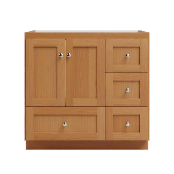 Simplicity by Strasser Shaker 36 in. W x 21 in. D x 34.5 in. H Bath Vanity Cabinet without Top in Natural Alder
