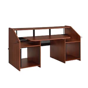 Annette 26 in. Rectangular Natural and Black Finish Metal Computer Desk with Keyboard Tray and Shelves