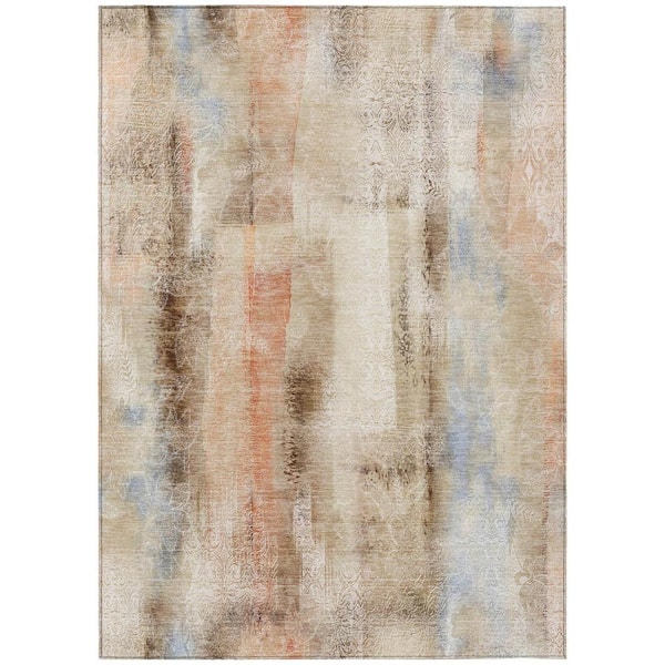 Beige and Brown 5 ft. x 8 ft. Woven Border Polyester Rectangle Indoor/Outdoor Area Rug