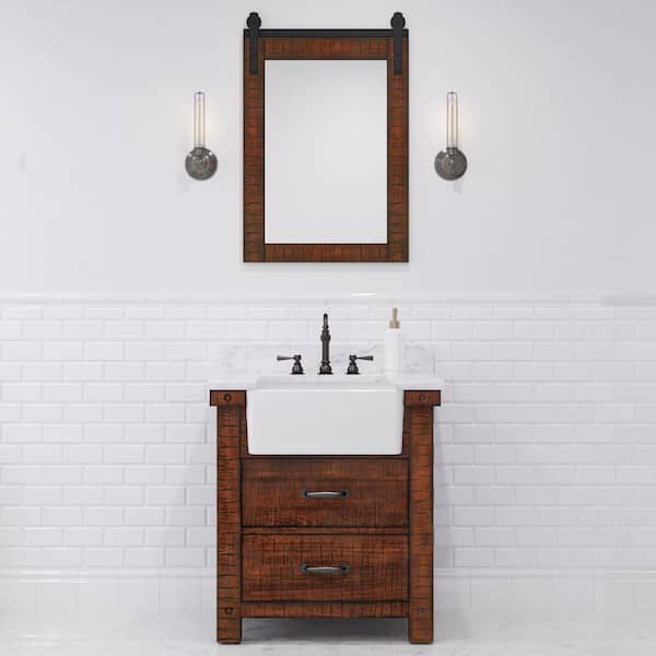 Paisley 31 in. W x 22 in. D Vanity in Rustic Sienna with Marble Vanity Top in White with White Basin and Mirror