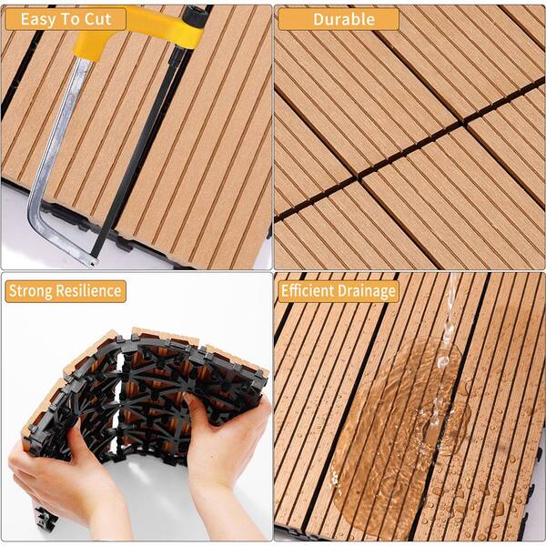 Afoxsos 1 ft. x 1 ft. Burlywood Plastic Composite Deck Tiles