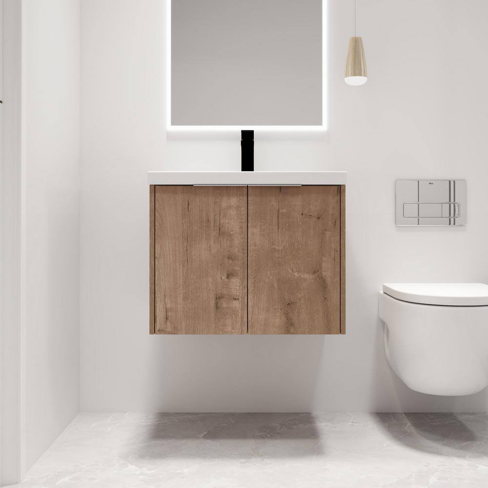 23.6 in. W x 18.1 in. D x 19.3 in. H Wall-Mounted Bath Vanity in Light Brow