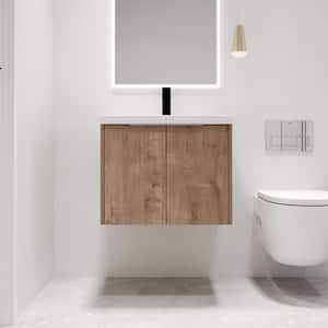23.6 in. W x 18.1 in. D x 19.3 in. H Wall-Mounted Bath Vanity in Light Brown with White Resin Vanity Top